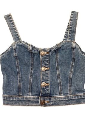Shyanne Denim Corset Crop Top XS Button Front Western Chic Fitted